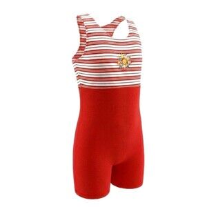 Gilda Marx Kids VTG Red White Daisy Racerback Cotton Rich Unitard Biketard 12/14